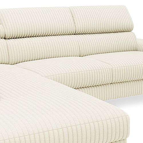Canapé D'angle à Droite Avec Têtières Relevables Quentin Velours Côtelé Beige