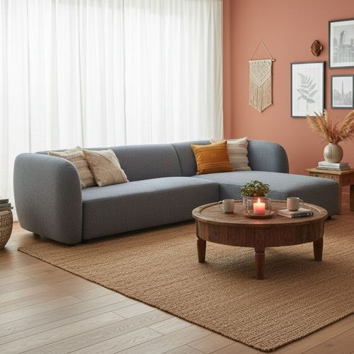 Canapé D'angle Réversible Moderne Larry Tissu Bouclette Gris