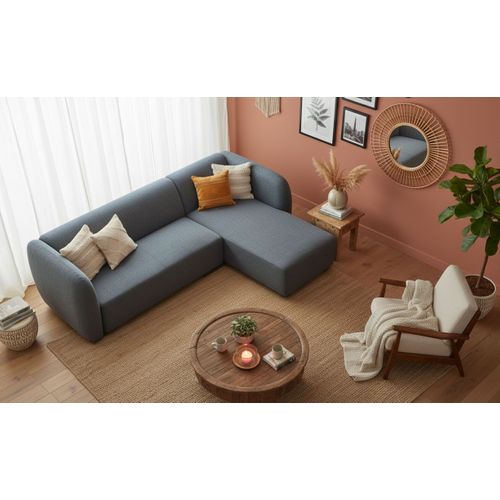 Canapé D'angle Réversible Moderne Larry Tissu Bouclette Gris