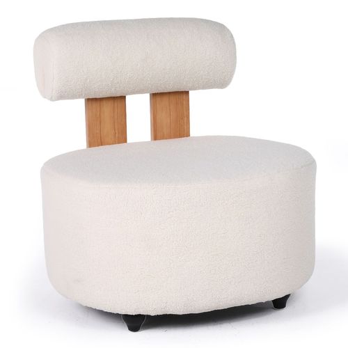 Fauteuil Design Canelo Bois Clair Et Tissu Bouclette Crème