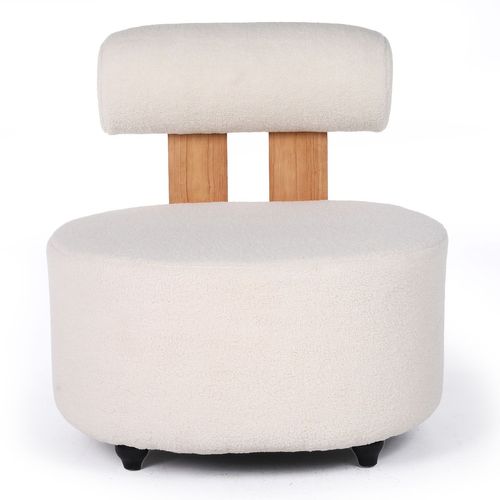 Fauteuil Design Canelo Bois Clair Et Tissu Bouclette Crème