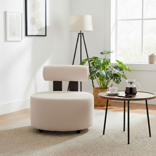 Fauteuil Design Canelo Bois Foncé Et Tissu Bouclette Beige