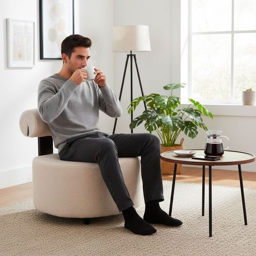 Fauteuil Design Canelo Bois Foncé Et Tissu Bouclette Beige