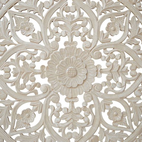 Tête De Lit Bois Sculpté Serena 160cm Effet Travertin Beige Clair