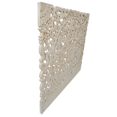 Tête De Lit Bois Sculpté Serena 160cm Effet Travertin Beige Clair