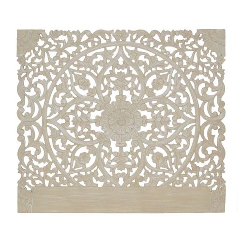 Tête De Lit Bois Sculpté Serena 160cm Effet Travertin Beige Clair