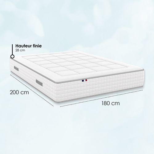 Matelas Ressort 180x200 Cm BELLAGIO 7 zones Accueil mémoire de forme - Epaisseur 28 cm