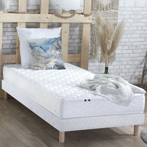 Sommier tapissier à Lattes en Bois Massif avec Pieds - 90x200 cm