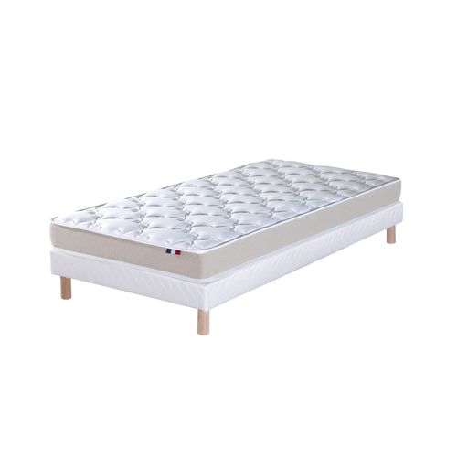 Ensemble Matelas Mousse Haute Resilience Accueil Latex 3 Zones Essence +sommier 90x190 Blanc