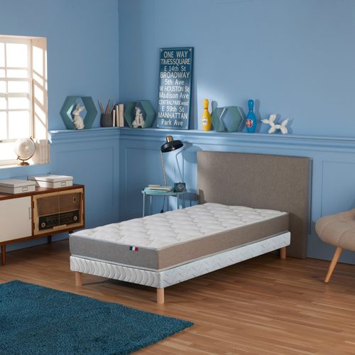 Ensemble Matelas Mousse Ferme Reversible Alto + Sommier 90x190 Sommier Blanc