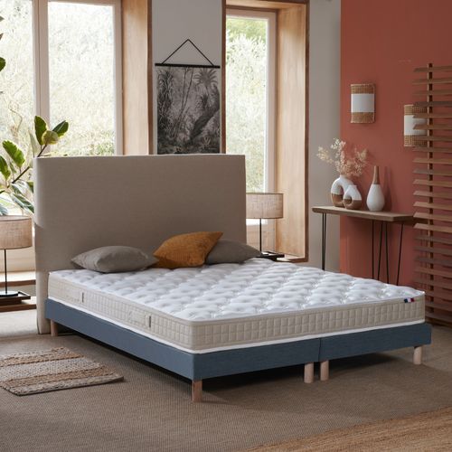 Ensemble Matelas Latex 3 Zones Pure + Sommier 2x80x200 Sommier Bleu Denim