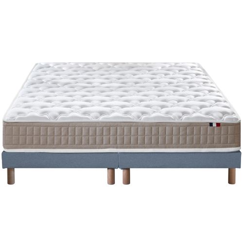 Ensemble Matelas Latex 3 Zones Pure + Sommier 2x80x200 Sommier Bleu Denim