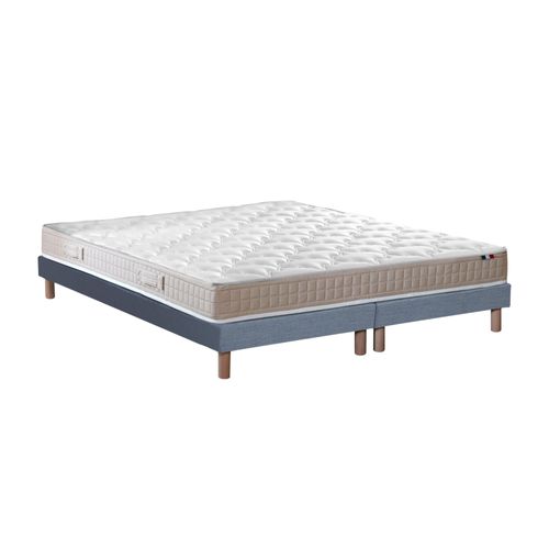 Ensemble Matelas Latex 3 Zones Pure + Sommier 2x80x200 Sommier Bleu Denim