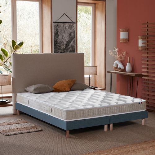 Ensemble Matelas Latex 5 Zones Originel + Sommier 2x80x200 Bleu Denim
