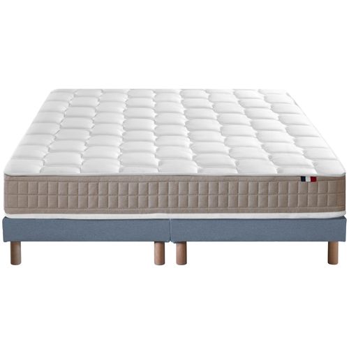 Ensemble Matelas Latex 5 Zones Originel + Sommier 2x80x200 Bleu Denim