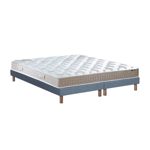 Ensemble Matelas Latex 5 Zones Originel + Sommier 2x80x200 Bleu Denim