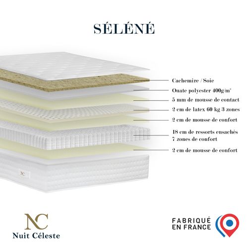 Matelas Ressorts Ensachés 140x190 cm SÉLÉNÉ 2 - Accueil Latex - Epaisseur 27 cm