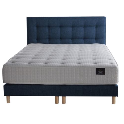 Ensemble Hécate + Tête De Lit Matelas Ressorts Ensachés Mémoire De Forme Bleu Marine 180x200