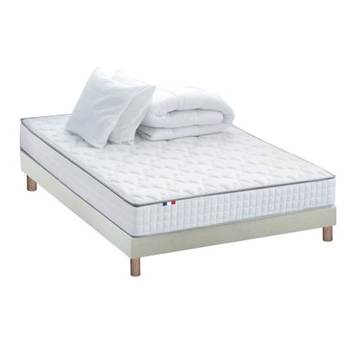 Pack Matelas Ressorts Astre Sommier Couette Et Oreillers Français 160 X 200 Sommier Beige