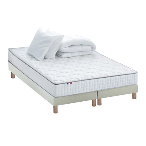 Pack Matelas Ressorts Astre Sommier Couette Et Oreillers Français 2x80x200 Sommier Beige