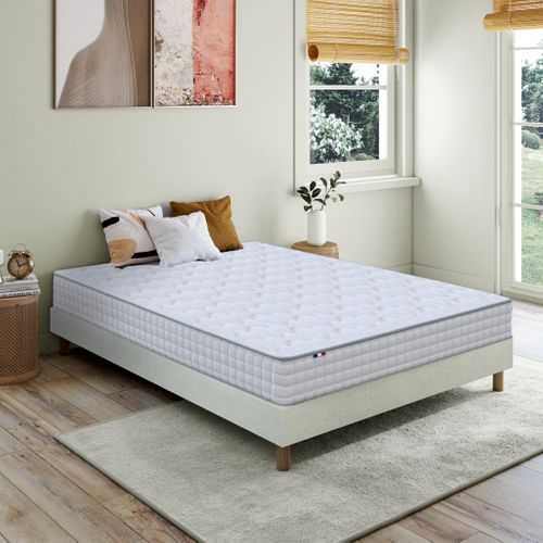 Pack Matelas Ressorts Astre Sommier Couette Et Oreillers Français 140 X 200 Sommier Beige