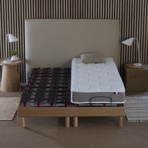 Lit Électrique Relaxation à Plots + Matelas Mousse Mémoire De Forme 2x80 X 200 Cm