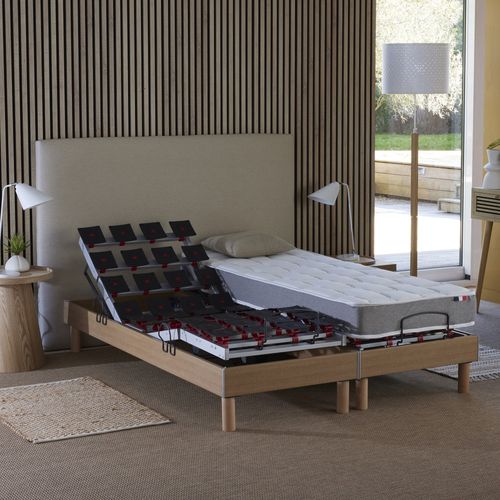 Lit Électrique Relaxation à Plots + Matelas Mousse Mémoire De Forme 2x80 X 200 Cm