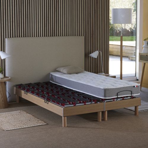 Lit Électrique Relaxation à Plots + Matelas Mousse Mémoire De Forme 2x80 X 200 Cm