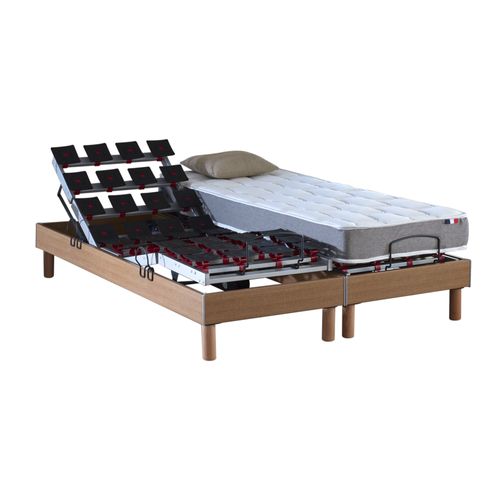 Lit Électrique Relaxation à Plots + Matelas Mousse Mémoire De Forme 2x80 X 200 Cm