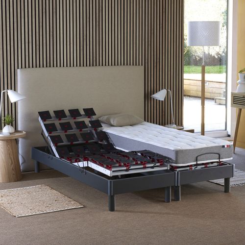 Lit Électrique Relaxation à Plots + Matelas Mousse à Mémoire De Forme 2x90 X 200 Cm