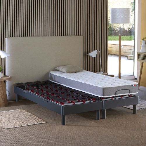 Lit Électrique Relaxation à Plots + Matelas Mousse à Mémoire De Forme 2x90 X 200 Cm