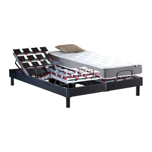 Lit Électrique Relaxation à Plots + Matelas Mousse à Mémoire De Forme 2x90 X 200 Cm