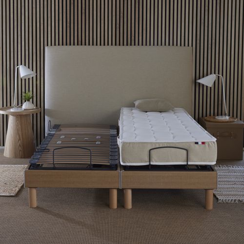Lit Électrique Relaxation Lattes Chêne Clair + Matelas 100% Latex 160x200 Cm