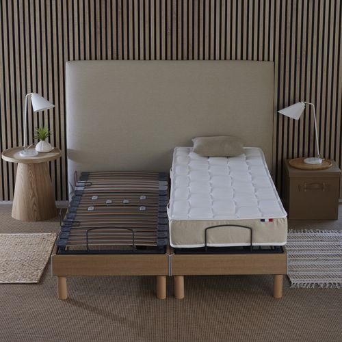 Lit Électrique Relaxation Lattes Chêne Clair + Matelas 100% Latex 180x200 cm