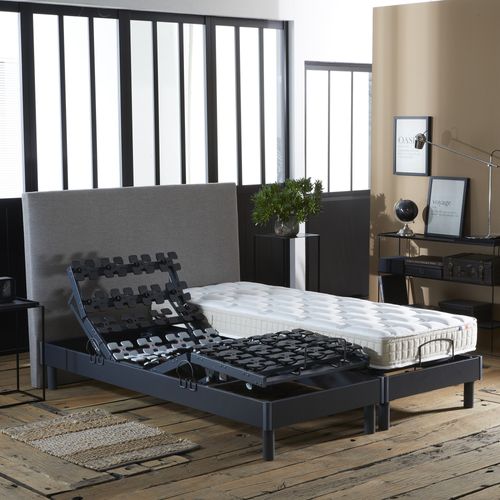 Lit Électrique Relaxation à Plots + Matelas 100% Latex 2x80 X 200 Cm