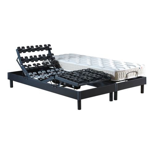 Lit Électrique Relaxation à Plots + Matelas 100% Latex 2x80 X 200 Cm