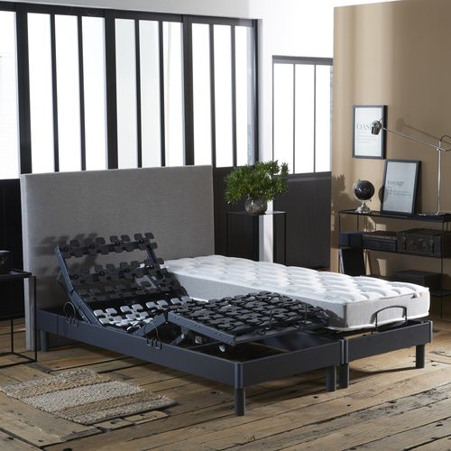 Lit Électrique De Relaxation à Plots + Matelas Mousse Mémoire De Forme 2x90 X 200 Cm