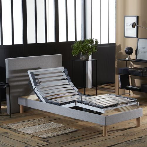 Lit Électrique De Relaxation Lattes + Matelas 100% Latex Gris Clair 90 X 190