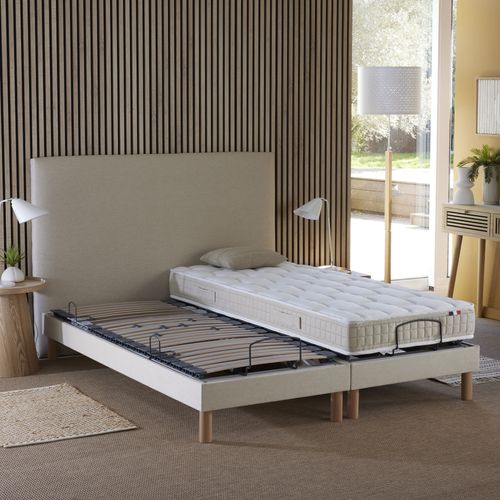 Lit Électrique De Relaxation Lattes + Matelas 100% Latex Beige 140x190 cm