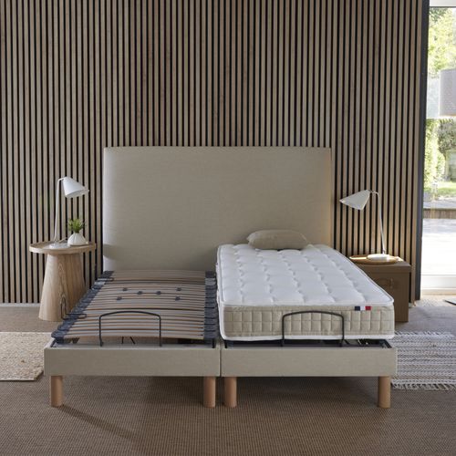 Lit Électrique De Relaxation Lattes + Matelas 100% Latex Beige 160x200 Cm