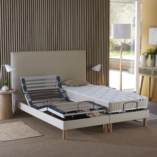 Lit Électrique De Relaxation Lattes + Matelas 100% Latex Beige 180x200 Cm