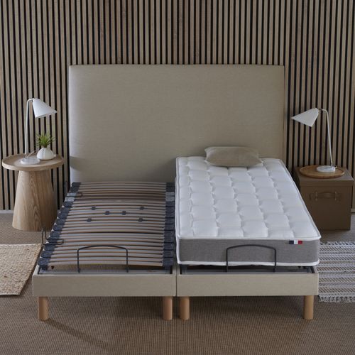 Lit Électrique Relaxation Lattes + Matelas Mousse Mémoire De Forme X190beige, 2x80 X 200