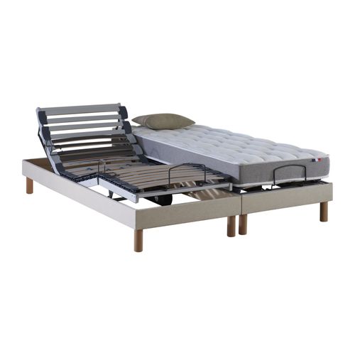 Lit Électrique Relaxation Lattes + Matelas Mousse Mémoire De Forme X190beige, 2x80 X 200