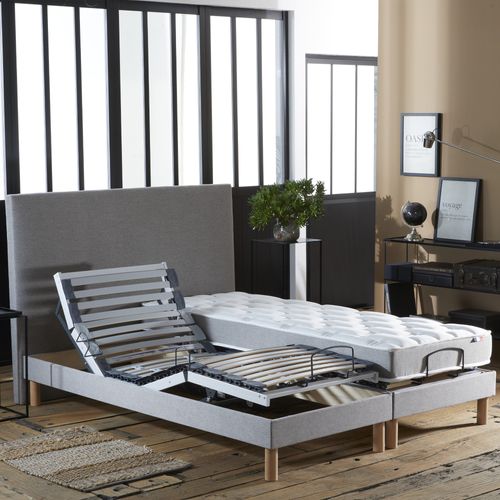 Lit Électrique X190lattes + Matelas Mousse Mémoire De Forme X190gris Clair, 2x80 X 200