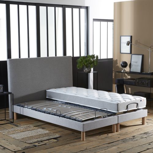 Lit Électrique X190lattes + Matelas Mousse Mémoire De Forme X190gris Clair, 2x80 X 200