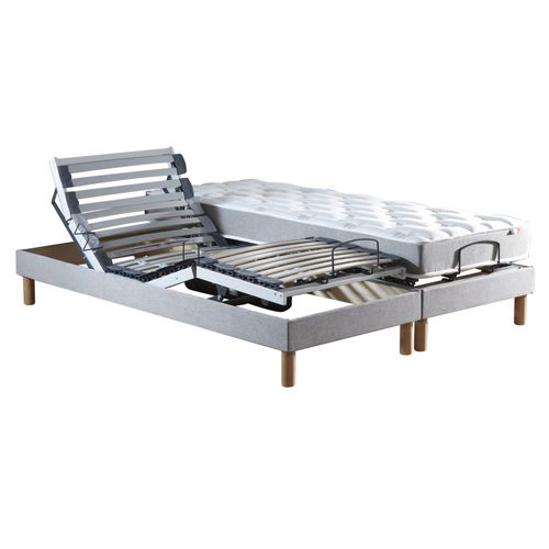 Lit Électrique X190lattes + Matelas Mousse Mémoire De Forme X190gris Clair, 2x80 X 200