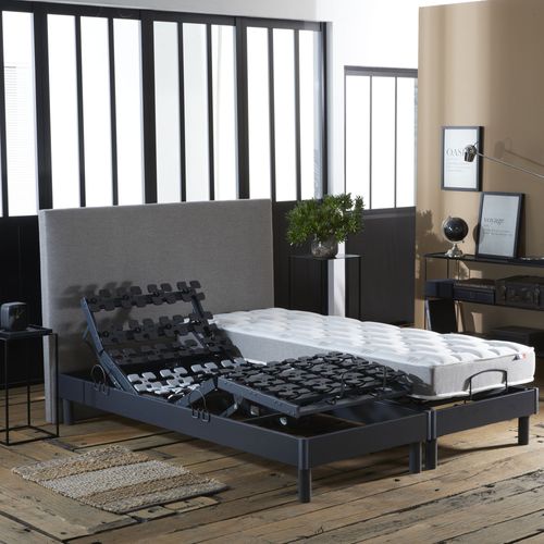 Lot De 2 Lits Électriques De Relaxation à Plots Gris Anthracite 2x80x200