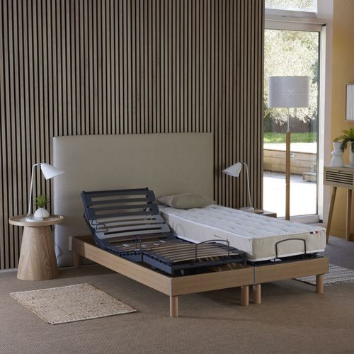 Lit Électrique Relaxation Multi Lattes Chêne Clair Made In France 70 X 190