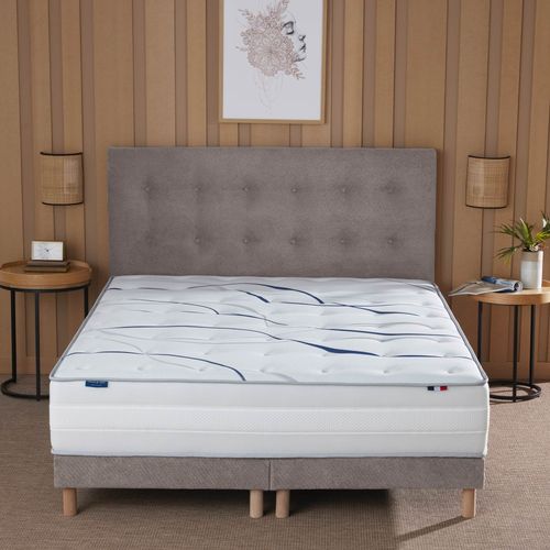 Sommier Tapissier Eden Gris Clair Bois Massif Chenille Bouclettes 140x200