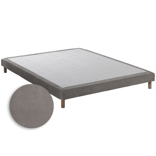 Sommier Tapissier Eden Gris Clair Bois Massif Chenille Bouclettes 140x200